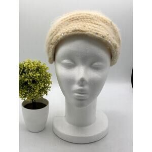 Vintage 1950s Ivory Angora Headband – Pearl Beads, I Love Lucy Era